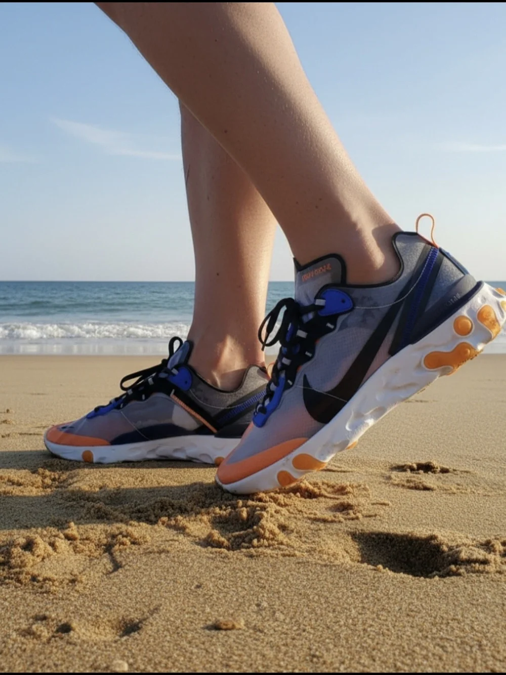 Nike  React Element 87 Men's Running Shoes Size 9.5 Gray/Orange/Blue Sneakers